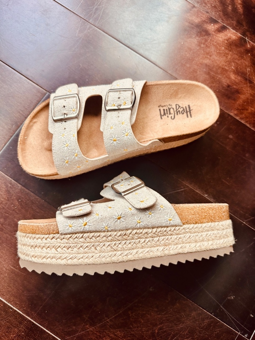 Hey Girl by Corkys Dual-Buckle Platform Sandals with Daisy Stitching